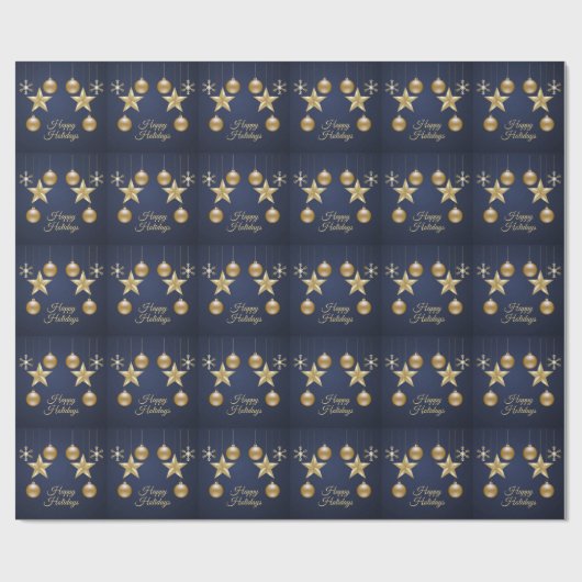 Christmas Party Golden Ornament Navy Blue Elegant Cadeaupapier (Vlak)