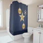 Christmas Party Golden Ornament Navy Blue Elegant Douchegordijn (In situ)