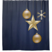 Christmas Party Golden Ornament Navy Blue Elegant Douchegordijn (Voorkant)