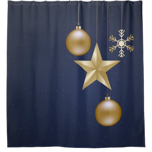 Christmas Party Golden Ornament Navy Blue Elegant Douchegordijn (Voorkant)