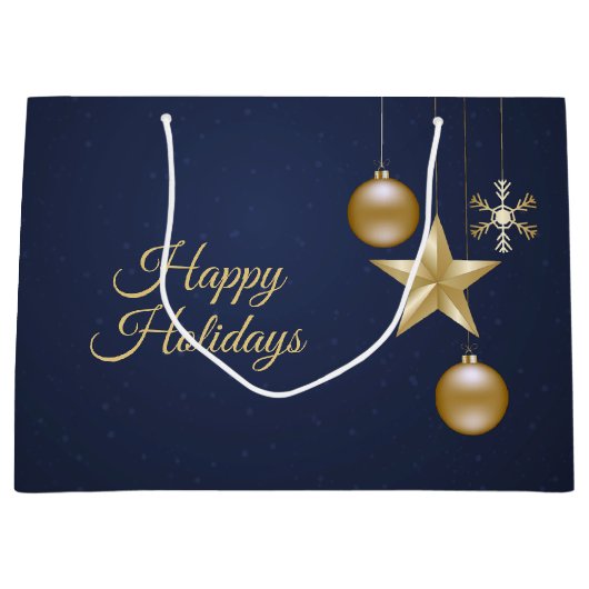 Christmas Party Golden Ornament Navy Blue Elegant Groot Cadeauzakje (Voorkant)
