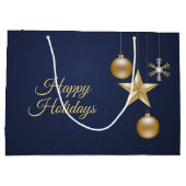Christmas Party Golden Ornament Navy Blue Elegant Groot Cadeauzakje (Achterkant)