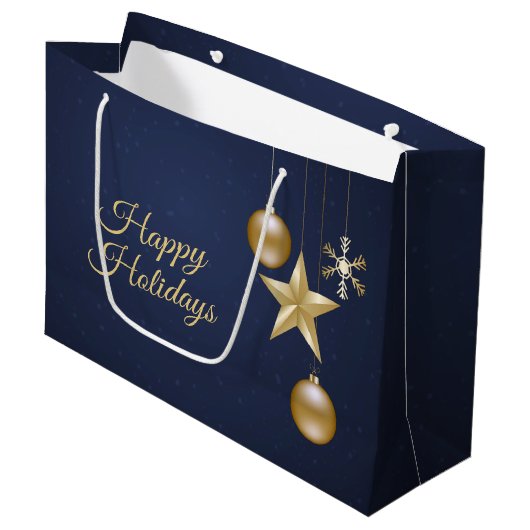 Christmas Party Golden Ornament Navy Blue Elegant Groot Cadeauzakje (Voorkant Gekanteld)