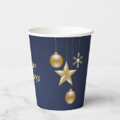Christmas Party Golden Ornament Navy Blue Elegant Papieren Bekers (Achterkant)
