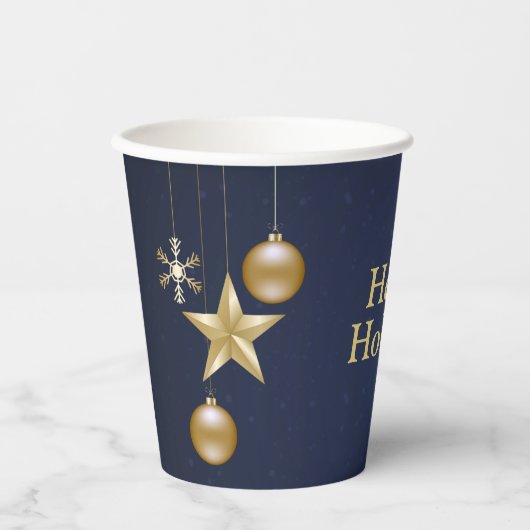 Christmas Party Golden Ornament Navy Blue Elegant Papieren Bekers (Voorkant)