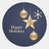 Christmas Party Golden Ornament Navy Blue Elegant Ronde Sticker (Voorkant)