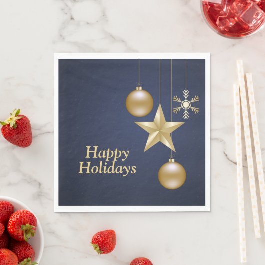 Christmas Party Golden Ornament Navy Blue Elegant Servet (Insitu)