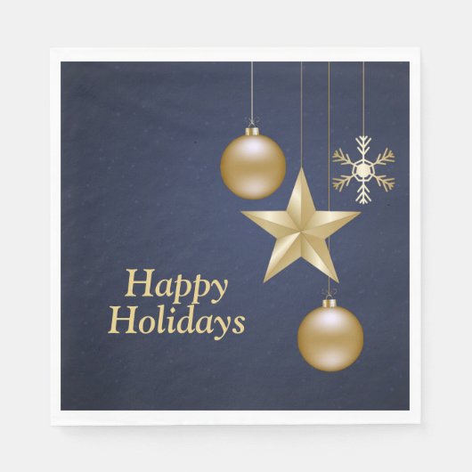 Christmas Party Golden Ornament Navy Blue Elegant Servet (Voorkant)