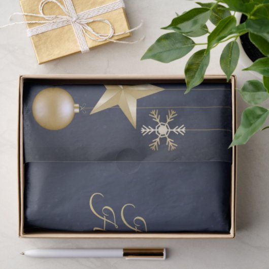 Christmas Party Golden Ornament Navy Blue Elegant Tissuepapier (Geschenk)