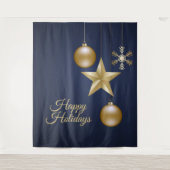 Christmas Party Golden Ornament Navy Blue Elegant Wandkleed (Voorkant)
