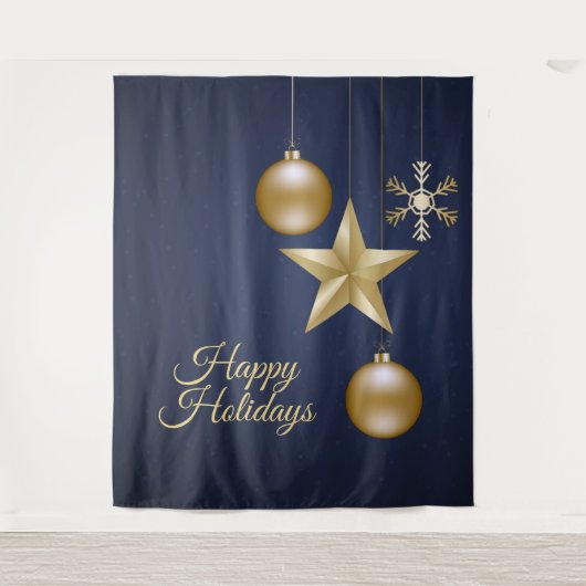 Christmas Party Golden Ornament Navy Blue Elegant Wandkleed (Voorkant)