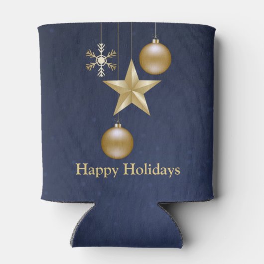 Christmas Party Golden Ornaments Navy Blue Elegant Blikjeskoeler (Achterkant)