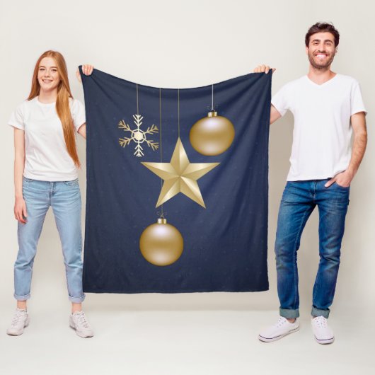 Christmas Party Golden Ornaments Navy Blue Elegant Fleece Deken (In situ)