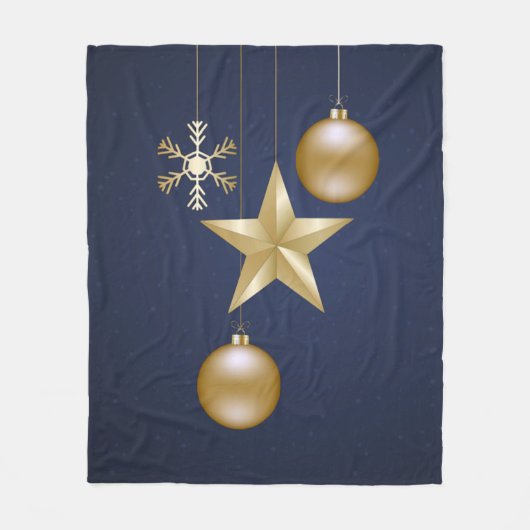 Christmas Party Golden Ornaments Navy Blue Elegant Fleece Deken (Voorkant)
