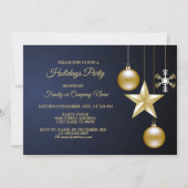 Christmas Party Golden Ornaments Navy Blue Elegant Kaart (Voorkant)