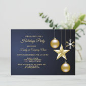 Christmas Party Golden Ornaments Navy Blue Elegant Kaart (Staand voorkant)