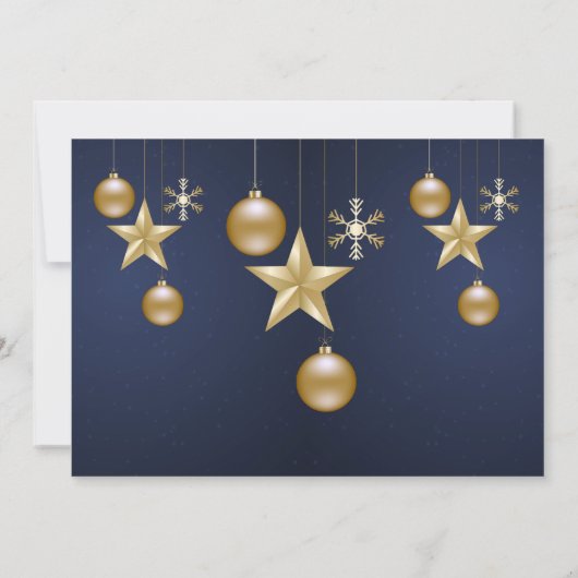 Christmas Party Golden Ornaments Navy Blue Elegant Kaart (Achterkant)