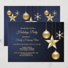 Christmas Party Golden Ornaments Navy Blue Elegant Kaart