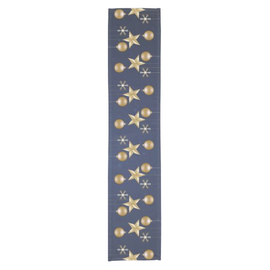 Christmas Party Golden Ornaments Navy Blue Elegant Korte Tafelloper (Voorkant)