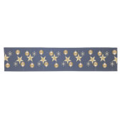 Christmas Party Golden Ornaments Navy Blue Elegant Korte Tafelloper (Horizontaal)