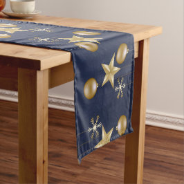 Christmas Party Golden Ornaments Navy Blue Elegant Korte Tafelloper