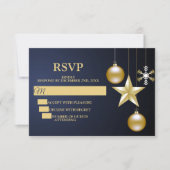 Christmas Party Golden Ornaments Navy Blue Elegant RSVP Kaartje (Voorkant)