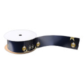 Christmas Party Golden Ornaments Navy Blue Elegant Satijnen Lint (Spoel)