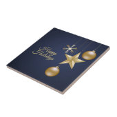 Christmas Party Golden Ornaments Navy Blue Elegant Tegeltje (Zijkant)