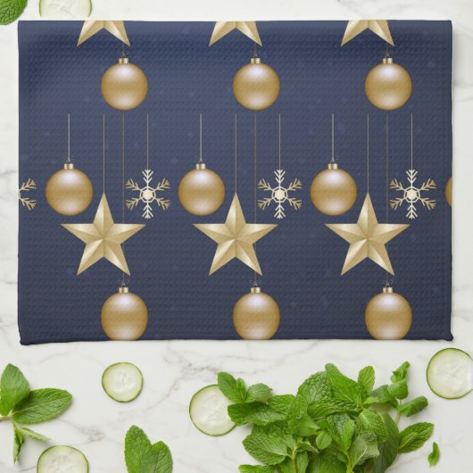 Christmas Party Golden Ornaments Navy Blue Elegant Theedoek (Gevouwen)