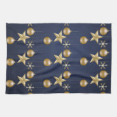 Christmas Party Golden Ornaments Navy Blue Elegant Theedoek (Horizontaal)