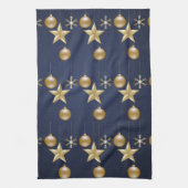 Christmas Party Golden Ornaments Navy Blue Elegant Theedoek (Verticaal)