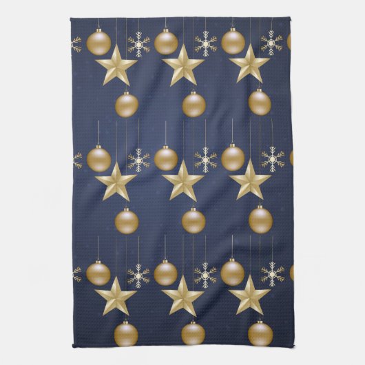 Christmas Party Golden Ornaments Navy Blue Elegant Theedoek (Verticaal)