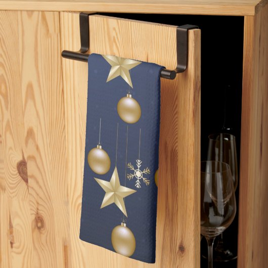 Christmas Party Golden Ornaments Navy Blue Elegant Theedoek (Derde Gevouwen)
