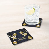 Christmas Party Golden Ornaments Navy Blue Kartonnen Onderzetters (Insitu)