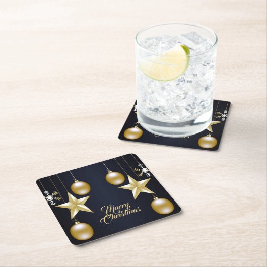 Christmas Party Golden Ornaments Navy Blue Kartonnen Onderzetters (Insitu)