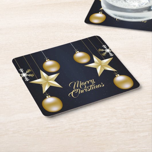 Christmas Party Golden Ornaments Navy Blue Kartonnen Onderzetters (Schuin)