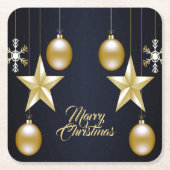 Christmas Party Golden Ornaments Navy Blue Kartonnen Onderzetters (Voorkant)