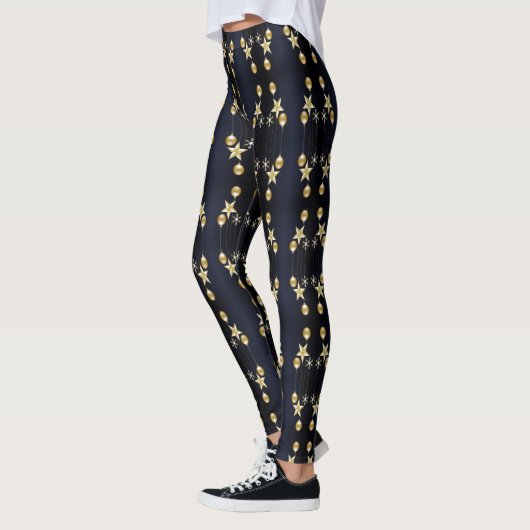 Christmas Party Golden Ornaments Navy Blue Leggings (Links)