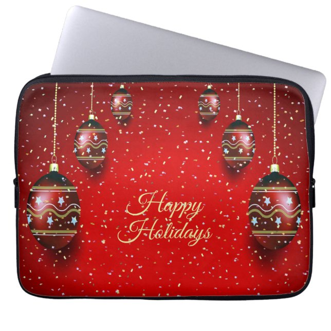 Christmas Party Golden Red Winter Holidays Elegant Laptop Sleeve (Voorkant)