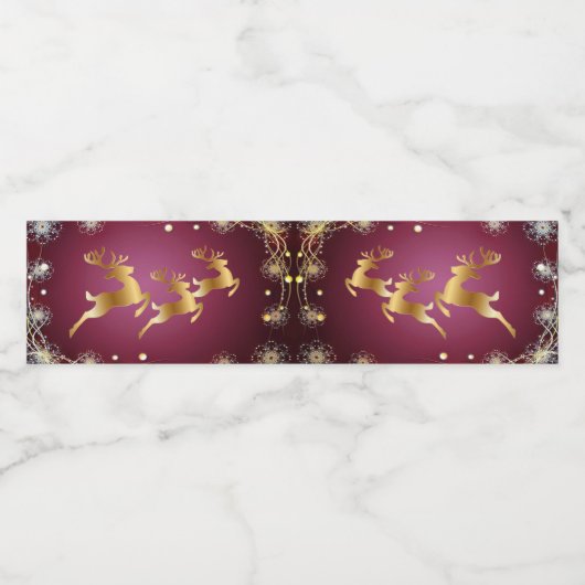 Christmas Party Golden Reindeers Red Pink Elegant Waterfles Etiket (Enkel label)