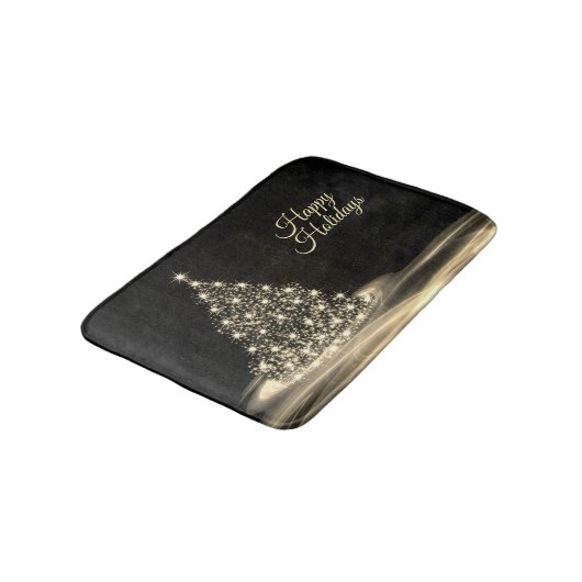 Christmas Party Golden Shiny Tree Winter Black Badmat (Gekanteld)