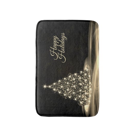 Christmas Party Golden Shiny Tree Winter Black Badmat (Voorkant Verticaal)