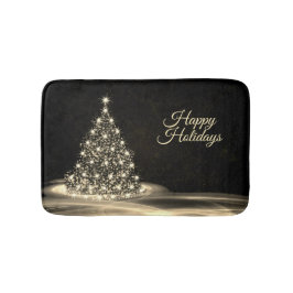 Christmas Party Golden Shiny Tree Winter Black Badmat