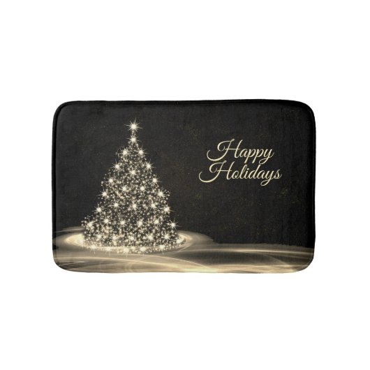 Christmas Party Golden Shiny Tree Winter Black Badmat (Voorkant)