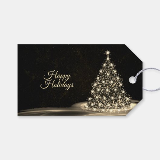 Christmas Party Golden Shiny Tree Winter Black Cadeaulabel (Voorkant (Horizontaal))