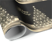 Christmas Party Golden Shiny Tree Winter Black Cadeaupapier (Rol Hoek)