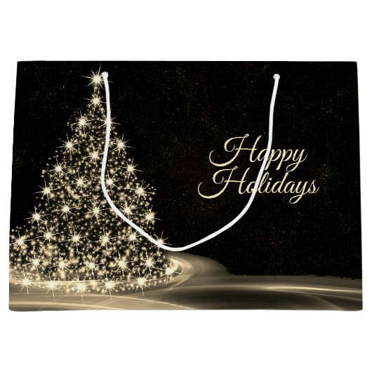 Christmas Party Golden Shiny Tree Winter Black Groot Cadeauzakje (Voorkant)