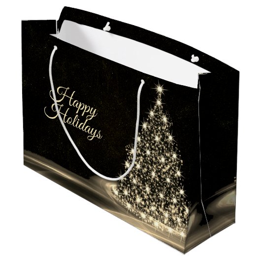 Christmas Party Golden Shiny Tree Winter Black Groot Cadeauzakje (Achterkant Gekanteld)