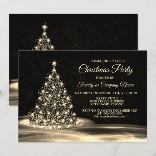 Christmas Party Golden Shiny Tree Winter Black Kaart (Voorkant / Achterkant)