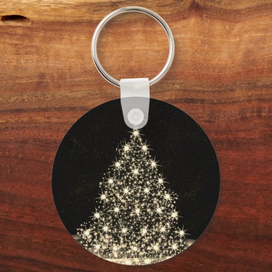 Christmas Party Golden Shiny Tree Winter Black Sleutelhanger (Voorkant)